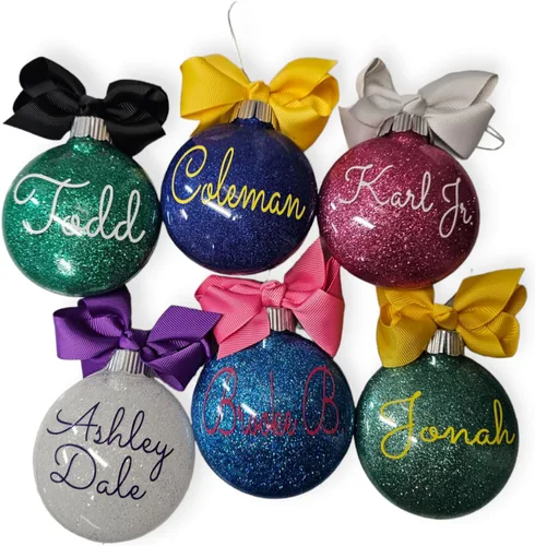 Vista 8 de Adorno de Navidad personalizado relleno de purpurina hecho a medida, regalo ideal para fiesta de intercambio de regalos de oficina (Aqua)