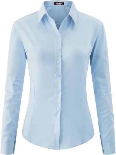 Vista 6 de Jonivey - Camisa de vestir de manga larga elástica con botones para mujer, suave, sin arrugas, para trabajo, casual, negocios, oficina
