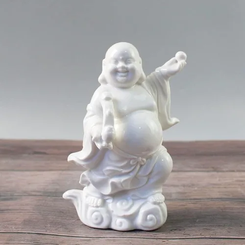 Vista 10 de Estatua de Buda Maitreya que ríe Zen Esculturas Ornamento Feliz Budismo de la Suerte Estatua de Sala de estar Oficina Estatua de Estatua de Estatua