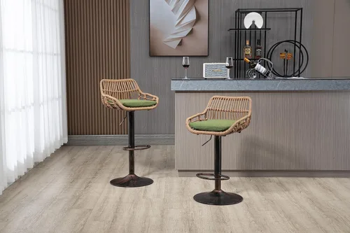 Vista 8 de Juego de 2 taburetes de bar giratorios con reposapiés ajustables para cocina, comedor, 2