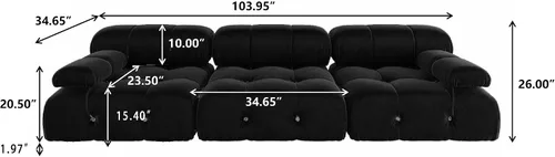 Vista 2 de JACH Sofá Seccional Modular Negro, 104" Sofás de Terciopelo Minimalistas de Estilo Mediados de Siglo, Cómodo Sofá Convertible de Asiento Profundo