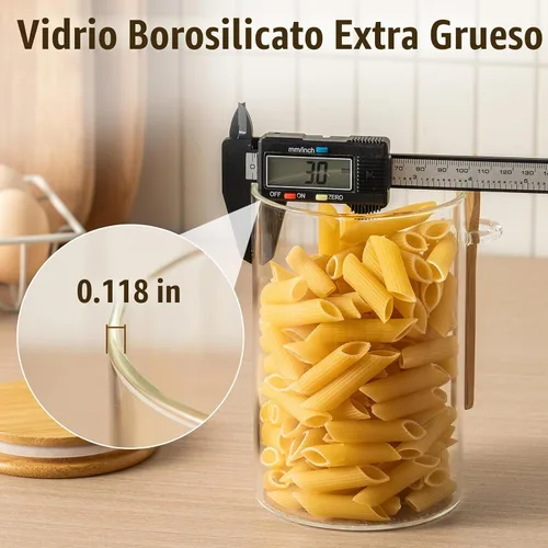 Vista 4 de Paquete de 6 tarros de vidrio de 32 onzas con tapas de bambú, recipientes de almacenamiento de vidrio con tapas, tarro hermético transparente