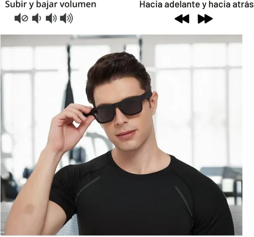 Vista 4 de OhO Smart Glasses, gafas de sol polarizadas con altavoz Bluetooth, protección UV atlética/al aire libre y control de voz, unisex (lente gris)