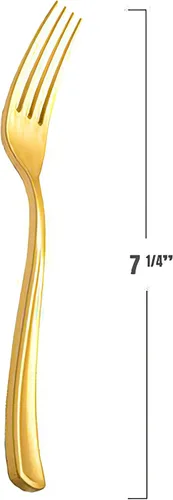 Vista 5 de Kaya Tenedores de plástico dorado metálico brillante (paquete de 24) – Tenedores de ensalada desechables, cubiertos de primera calidad y suministros