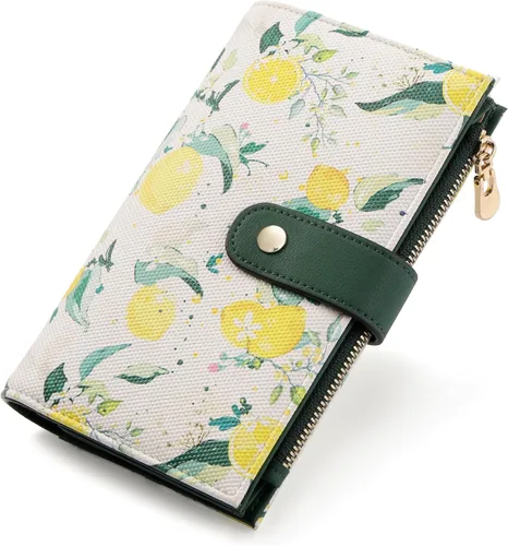Vista 17 de yiijay Cartera para mujer con bloqueo RFID, de cuero vegano, triple pliegue, tarjetero para tarjetas de crédito, cartera de viaje con soporte