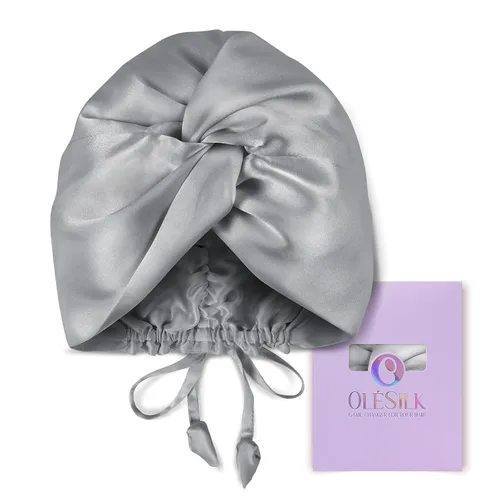 Vista 12 de OLESILK - Gorro de seda para dormir para mujeres: 100% seda de morera de 22 momme, ajuste ajustable para el cuidado del cabello nocturno, sin Negro