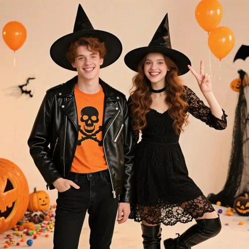 Vista 4 de Paquete de 2 sombreros de bruja negros para niños y adultos, sombrero de bruja con rop colgante para decoraciones de fiesta de Halloween