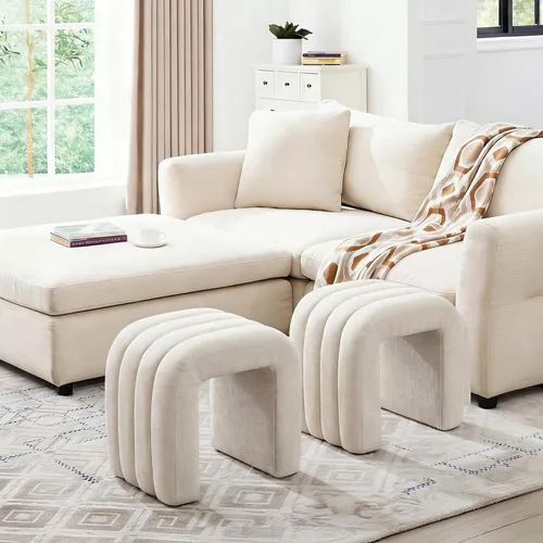 Vista 17 de Taburete otomano multifuncional, reposapiés para sofá, taburete de tocador moderno para sala de maquillaje, sala de estar y entrada, taburete