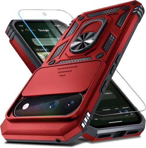 Vista 34 de Funda Janmitta Compatible con Google Pixel 9/9 Pro con cubierta deslizante para lente de cámara incorporada + protector de pantalla + soporte