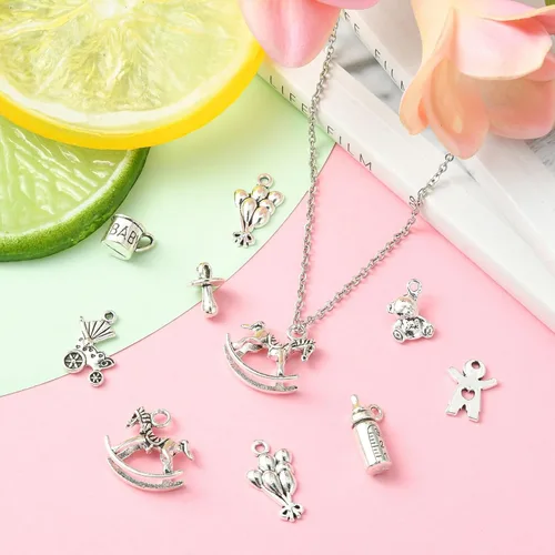 Vista 4 de Airssory Vida Religión Corazón Ojo Letra Número Naturaleza Flor Planta Fruta Animal Lucky Antique Charms, Plata, No es una piedra preciosa