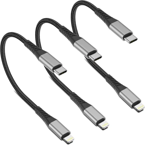 Vista 7 de Paquete de 3 cables USB C a Lightning de 1 pie, certificado MFi, cable Lightning PD PD de carga rápida, cable de carga USB C de nailon trenzado
