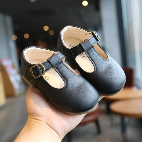 Vista 2 de Zapatos de vestir de cuero Mary Janes con correa en T para niñas pequeñas