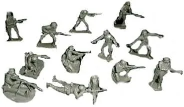 Vista 2 de Soldados de juguete clásicos de la Segunda Guerra Mundial Infantería alemana 12 figuras en 12 poses en gris
