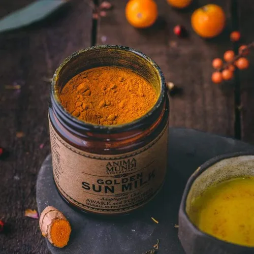 Vista 2 de Anima Mundi Apothecary Golden Sun Milk - Polvo relajante a base de plantas con especias orgánicas, cúrcuma, ashwagandha, reishi y vainilla, polvo