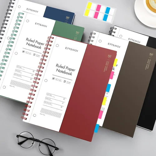 Vista 8 de EMSHOI Cuaderno con espiral A4, cuaderno de rayas universitario - 300 páginas, papel grueso de 100 g/m², se abre 180° para colocarse plano