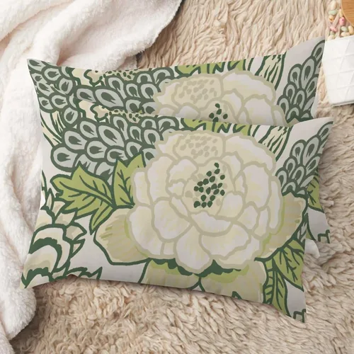 Vista 43 de Juego de 2 almohadas coloridas de estilo chinoiserie, color rosa intenso, azul real, peonía, floral, blanco, lino, estilo chinoiserie, para sofá