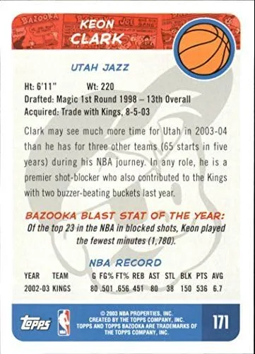 Vista 2 de 2003-04 Topps Bazooka #171 Keon Clark NBA Basketball Trading Card