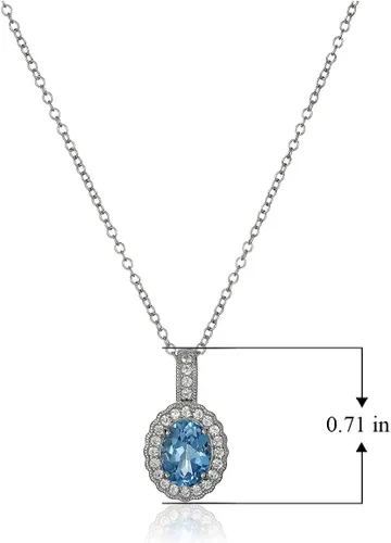 Vista 3 de Collar con colgante de plata de ley 925 con topacio azul cielo y topacio blanco o halo doble, 18.0in