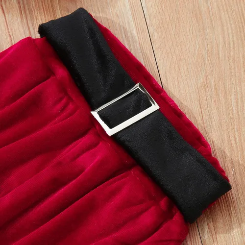 Vista 8 de Conjunto de 3 piezas de disfraz de Papá Noel para niña, de Navidad, con parte inferior acampanada, pantalones de terciopelo