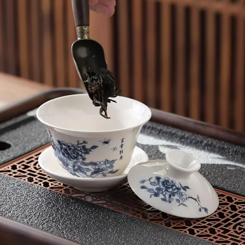 Vista 3 de White Porcelain Gaiwan, 120ml 4.0oz, Household Kung Fu Tea Set Chinese Style Ceramic Tea Bowl