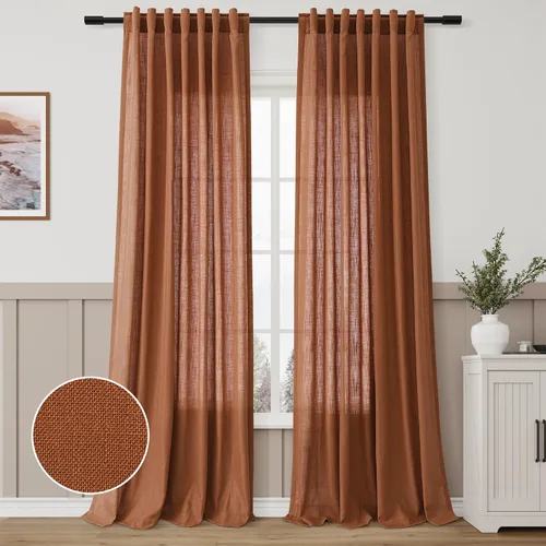 Vista 65 de Aersas Aqua Green Linen Curtains 84 Inches Long 2 Panels Set Back Tab Rod Pocket Living Room Curtain Farmhouse Rustic Light Filtering Hook Drapes