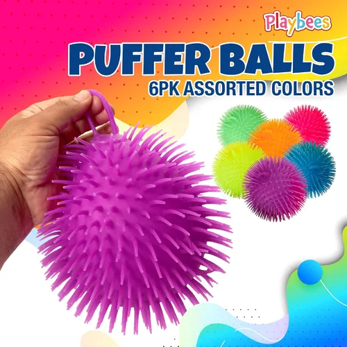 Vista 3 de Playbees Pelotas Puffer Suaves con Pinchos - Paquete de 6 - Juguete Sensorial de 5.5 Pulgadas para Alivio del Estrés - Colores Variados - Niños