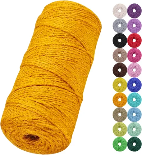 Vista 8 de Cuerda de yute natural de 0.079 pulgadas y 328 pies para manualidades, cuerda de yute de colores de 3 capas para envoltura de regalos, jardinería