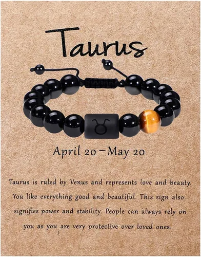Vista 44 de SUMMER LOVE Father's Day Gifts Zodiac Bracelet for Men Women 10mm Natural Black Onyx Stone Star Sign Constellation Beaded Protection Bracelet