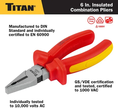 Vista 2 de Titan 73326 Alicates combinados aislados VDE de 6 pulgadas