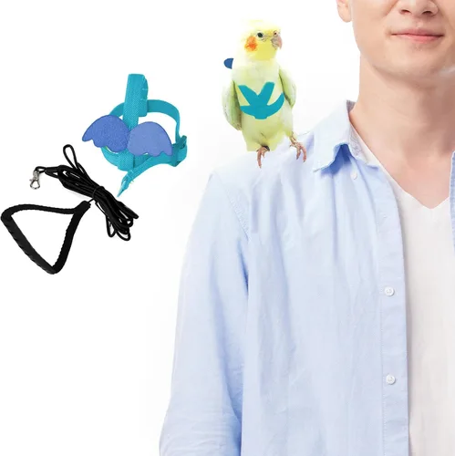 Vista 7 de Correas y arneses ajustables para pájaros, arnés de nailon para pájaros con bonito ala para loros, accesorios para pájaros para mascotas, correa