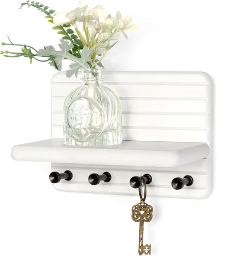 Vista 23 de Rebee Vision Soporte de pared de madera de acacia para decoración del hogar, mini llavero de 7 pulgadas para pared con 4 ganchos resistentes