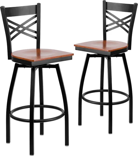 Vista 11 de Flash Furniture HERCULES Series Black ''X'' Taburete giratorio de metal – asiento de vinilo negro