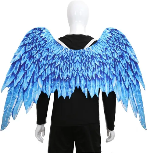 Vista 3 de Himine Alas de ángel para fiestas festivas de tela no tejida, adecuadas para hombres y mujeres, alas decorativas (azul)