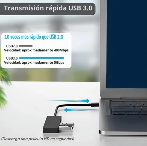 Vista 7 de Hub USB, divisor USB, extensor USB de 4 puertos, adaptador USB multipuerto, concentrador USB 3.0, concentrador USB de 4 puertos USB Splitter USB