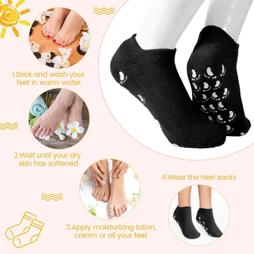 Vista 5 de JaGely 6 pares de calcetines hidratantes, calcetines de gel suave para pies secos y agrietados, pieles forradas de gel para el cuidado de los pies