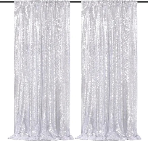 Vista 56 de Cortinas de fondo de lentejuelas con purpurina azul bebé, 2 piezas de 2 x 8 pies, telón de fondo de fiesta de baby shower para niños, hermosas