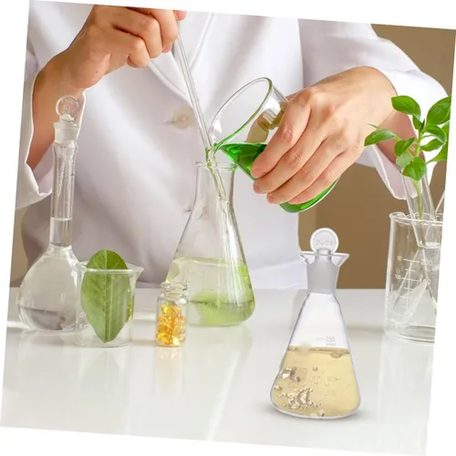 Vista 7 de UPKOCH Frasco Erlenmeyer de vidrio de 8.5 fl oz de boca estrecha transparente Erlenmeyer graduado frasco cónico con tapón para experimento