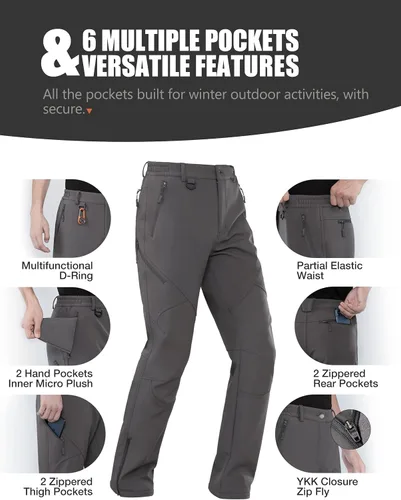 Vista 4 de Stlight Mens Snow Ski Waterproof Softshell Pants Winter Hiking Snowboard Fleece Lined Bottom Leg Zipper with 6 Zip Pockets