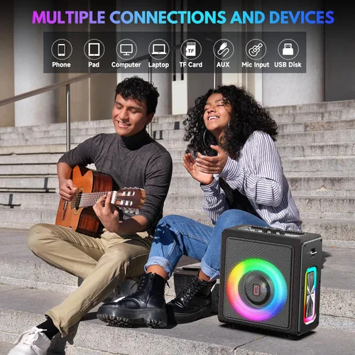 Vista 6 de Máquina de karaoke, altavoz portátil Bluetooth 5.3 con 2 micrófonos inalámbricos para adultos, sistema PA con corrección de tono y ajuste de eco