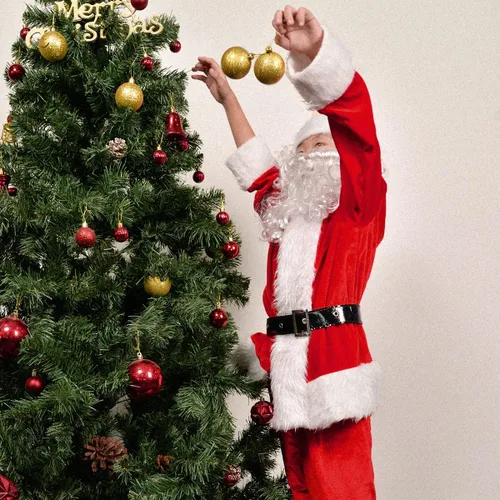 Vista 7 de Disfraz de Papá Noel para niños y niños, 9 piezas de franela de lujo