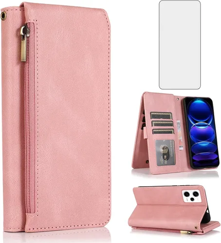 Vista 9 de Compatible con Xiaomi Redmi Note 12 Pro Plus/Pro+ 5G Wallet Case Protector de pantalla y cremallera Funda de cuero retro Flip Cover Titular