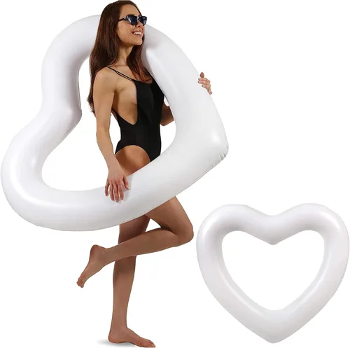 Vista 13 de LOTELI - Flotadores de piscina con forma de corazón originales para adultos, más gruesos y fuertes, flotadores inflables grandes para fiestas