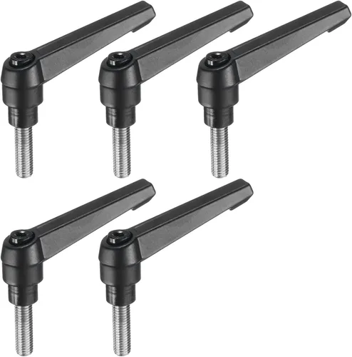 Vista 17 de uxcell 5 piezas de manija de palanca de sujeción ajustable M5 x 1.969 in de óxido negro métrico de acero al carbono macho roscado perillas de mano