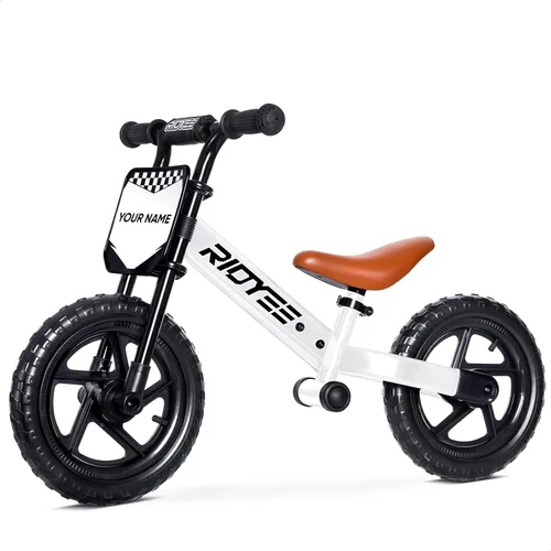 Vista 9 de RIDYEE Bicicleta de equilibrio para niños de 2 a 5 años con ajuste sin herramientas, dirección limitada, reposapiés, placa de nombre personalizada