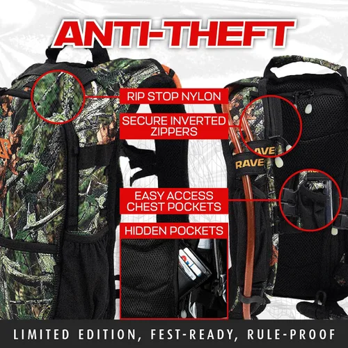 Vista 2 de RAVERUNNER Mochila de agua Dino Festival – Hidratación de doble cámara – Mochila de agua aislada de 3 litros para raves, festivales, senderismo