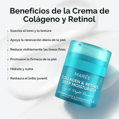 Vista 4 de MAREE Crema hidratante facial con retinol para la cara – Crema diaria de arrugas para mujeres – Crema facial antienvejecimiento – Hidratante facial