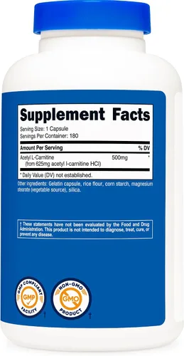 Vista 5 de Nutricost Acetil L-carnitina 500 mg, 180 cápsulas - Sin OMG y sin gluten