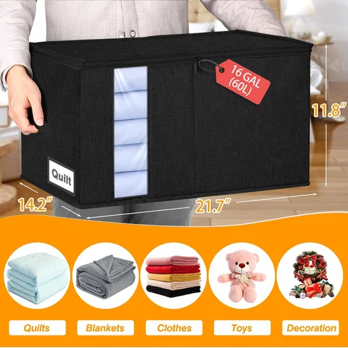 Vista 2 de 60L - Bolsa de almacenamiento para edredón, contenedor de almacenamiento para mantas con construcción resistente, con asas duraderas, caja
