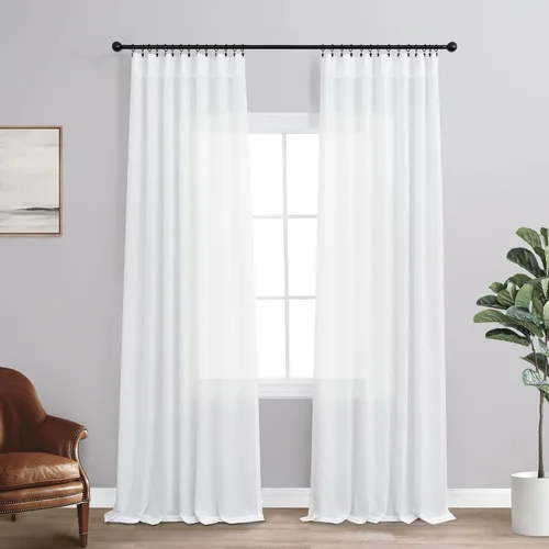 Vista 40 de KOUFALL Juego de 2 cortinas de puerta francesa, cortinas de lino para puerta/ventana, cortina transparente boho para cristal lateral delantero