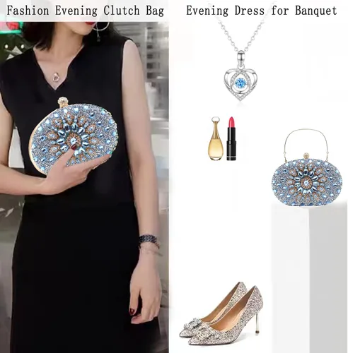 Vista 6 de Bolsos de mano de noche con diamantes de imitación para mujer, bolso de mano de boda, bolso de fiesta de novia, diamantes de graduación, bolsos